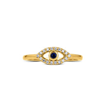 Load image into Gallery viewer, 14k Gold and Genuine Sapphire and Diamond Evil Eye Ring
