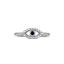 Load image into Gallery viewer, 14k Gold and Genuine Sapphire and Diamond Evil Eye Ring
