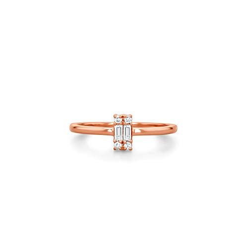 Social Value 14K Solid Rose Gold Genuine Diamond Baguette Ring, Size 4