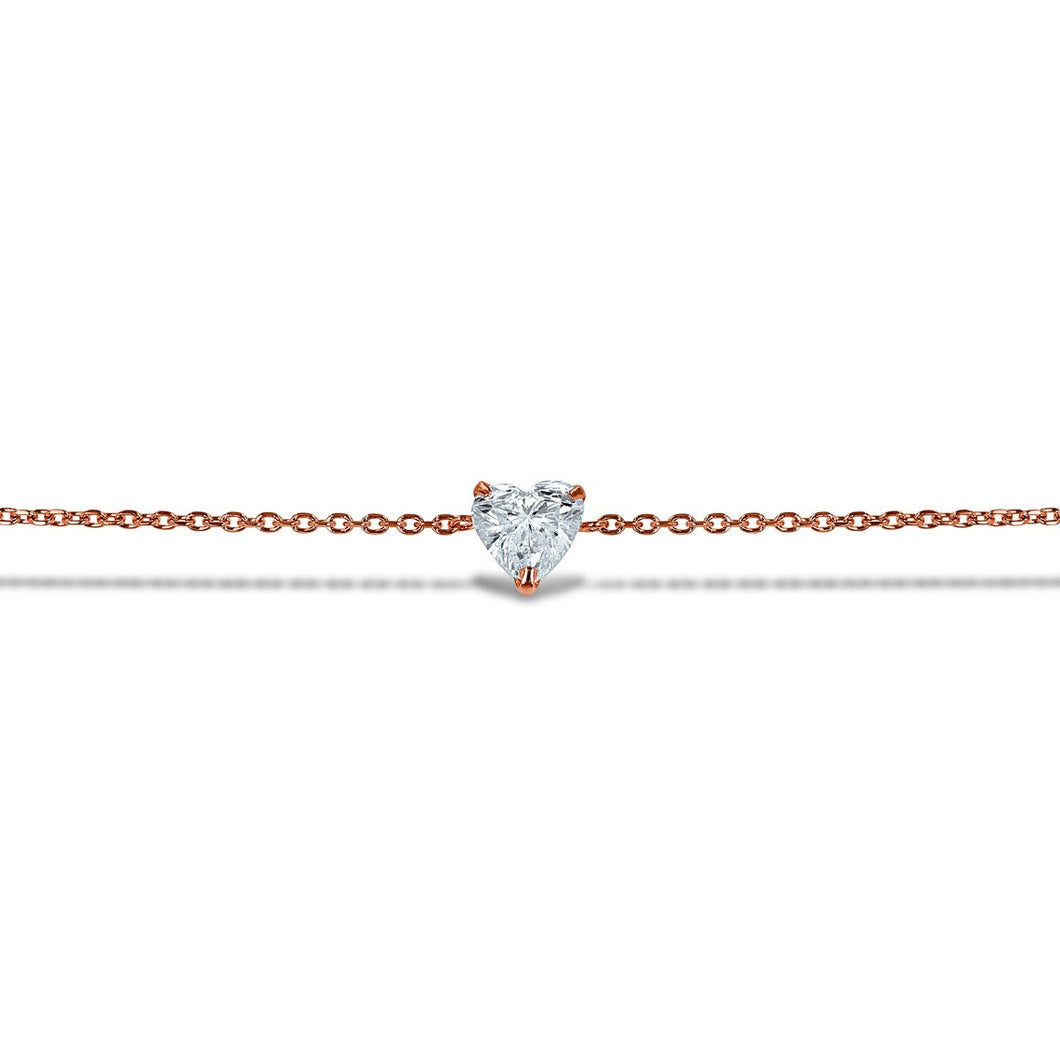 Social Value 14k Rose Gold Genuine Diamond  Heart Solitaire Stacking Layering Adjustable Dainty Minimalist Chain Bracelet, .20ct