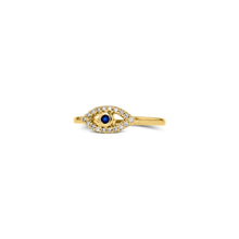 Load image into Gallery viewer, 14k Gold and Genuine Sapphire and Diamond Evil Eye Ring
