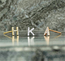 Load image into Gallery viewer, Single (Half Pair) 14K or 18k Gold &amp; Genuine Diamond Initial Monogram Personalized Custom Alphabet Mix + Match Stud Earrings
