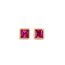 Load image into Gallery viewer, Single (Half Pair) 14k Solid Gold Natural Dark Pink or Blue Sapphire Princess Cut Small Square Bezel Set Earring Studs
