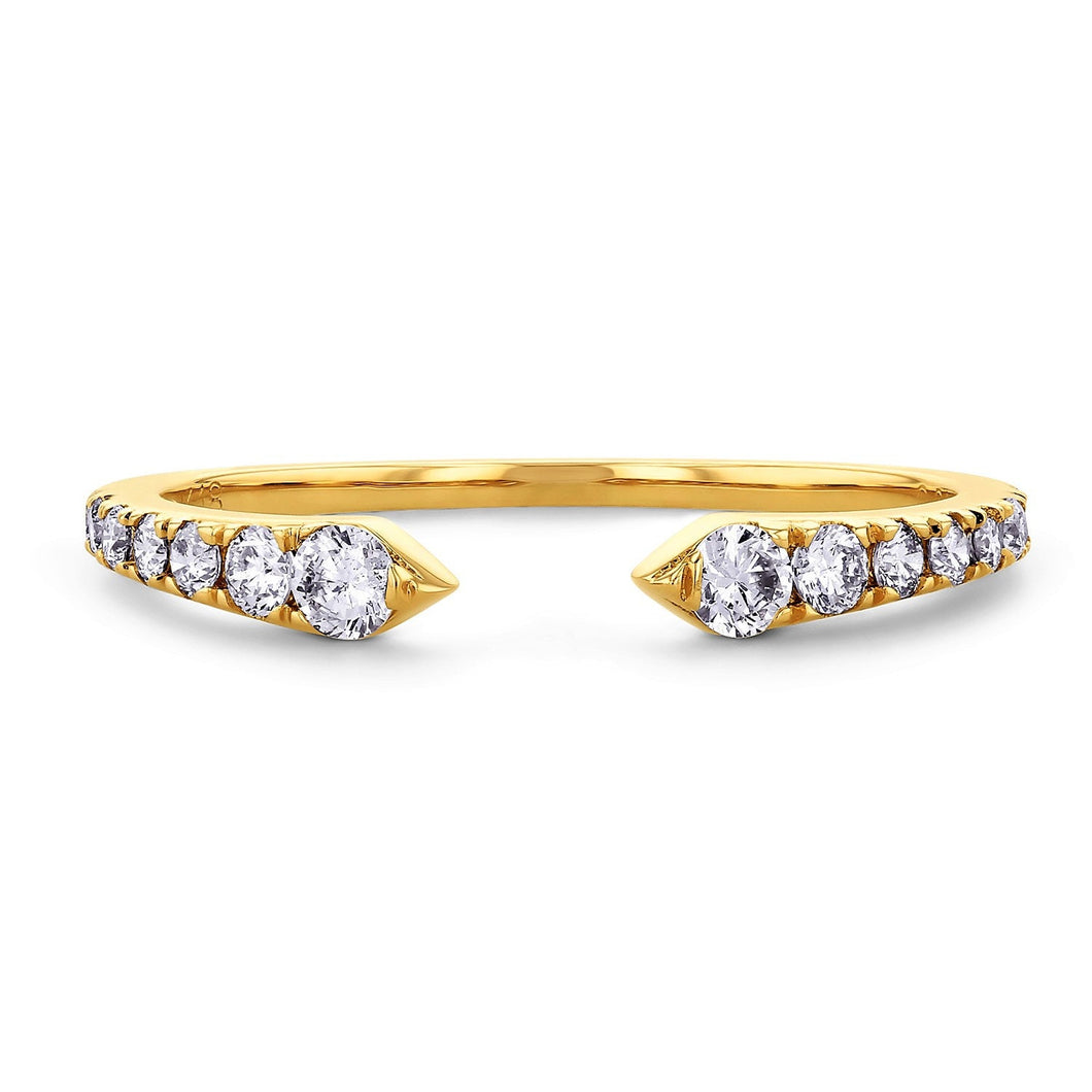 14k Solid Gold Genuine Natural Diamond Open Band Stacking Ring for Women