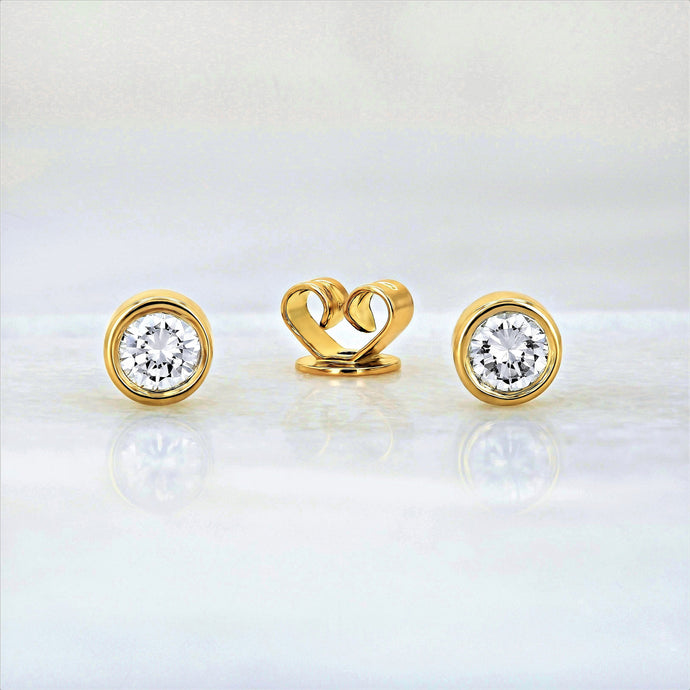 Single (Half Pair) 14k Gold Bezel Set Genuine Very High Quality Diamond Stud Earring for Women