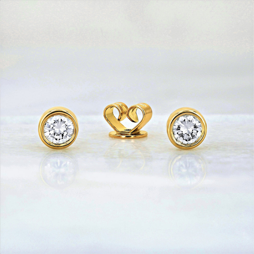 Single (Half Pair) 14k Gold Bezel Set Genuine Very High Quality Diamond Stud Earring for Women