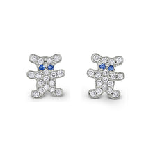 Load image into Gallery viewer, Single (Half Pair) 18k Gold + Genuine Diamond and Sapphire Micro-Pave Teddy Bear Stud Earrings for Girls or Women Baby Shower New Mom Gift
