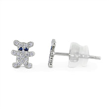 Load image into Gallery viewer, Single (Half Pair) 18k Gold + Genuine Diamond and Sapphire Micro-Pave Teddy Bear Stud Earrings for Girls or Women Baby Shower New Mom Gift
