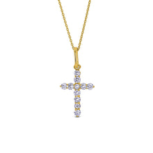 Load image into Gallery viewer, 14k Solid Gold Small Natural Diamond Cross Pendant Necklace .25ct W/ Chain | Minimalist Diamond Cross | Diamond Religious Christian Jewelry
