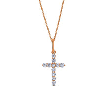 Load image into Gallery viewer, 14k Solid Gold Small Natural Diamond Cross Pendant Necklace .25ct W/ Chain | Minimalist Diamond Cross | Diamond Religious Christian Jewelry
