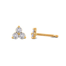 Load image into Gallery viewer, Single (Half Pair) 14k Gold Genuine Diamond 3 Stone Trio Triangle Cluster Stud Earrings w/ High Quality Diamonds in White Yellow Rose Gold
