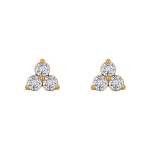 Load image into Gallery viewer, Single (Half Pair) 14k Gold Genuine Diamond 3 Stone Trio Triangle Cluster Stud Earrings w/ High Quality Diamonds in White Yellow Rose Gold
