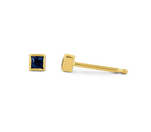 Load image into Gallery viewer, Single (Half Pair) 14k Solid Gold Natural Dark Pink or Blue Sapphire Princess Cut Small Square Bezel Set Earring Studs
