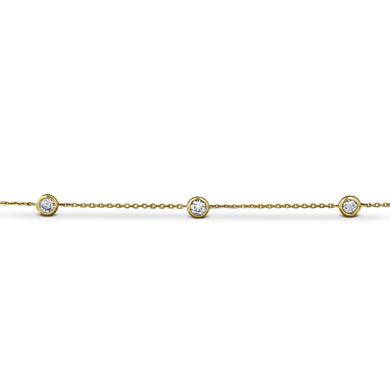 18kt Solid Gold Natural Diamond 5 Stone Diamonds By The Yard Bezel Set Bracelet | Minimalist Adjustable Length Chain Stacking Bracelet