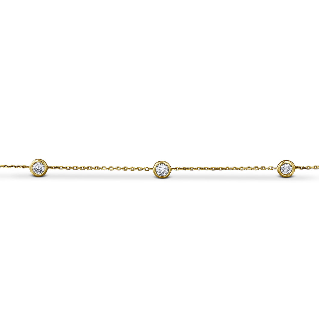 18kt Solid Gold Natural Diamond 5 Stone Diamonds By The Yard Bezel Set Bracelet | Minimalist Adjustable Length Chain Stacking Bracelet