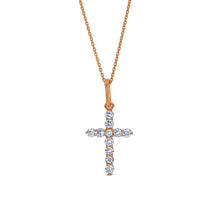 Load image into Gallery viewer, 14k Solid Gold Small Natural Diamond Cross Pendant Necklace .25ct W/ Chain | Minimalist Diamond Cross | Diamond Religious Christian Jewelry
