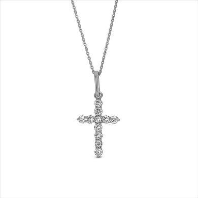 14k Solid Gold Small Natural Diamond Cross Pendant Necklace .25ct W/ Chain | Minimalist Diamond Cross | Diamond Religious Christian Jewelry