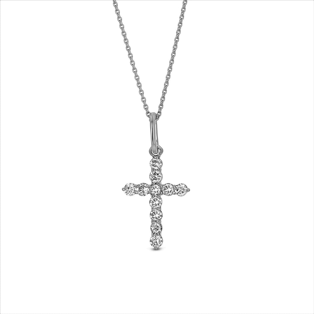 14k Solid Gold Small Natural Diamond Cross Pendant Necklace .25ct W/ Chain | Minimalist Diamond Cross | Diamond Religious Christian Jewelry