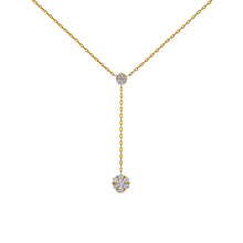 Load image into Gallery viewer, 18K Gold &amp; Genuine Diamond Lariat Necklace | Designer Diamond Cluster Drop Necklace For Women | Adjustable Drawstring Chain Layering Jewelry
