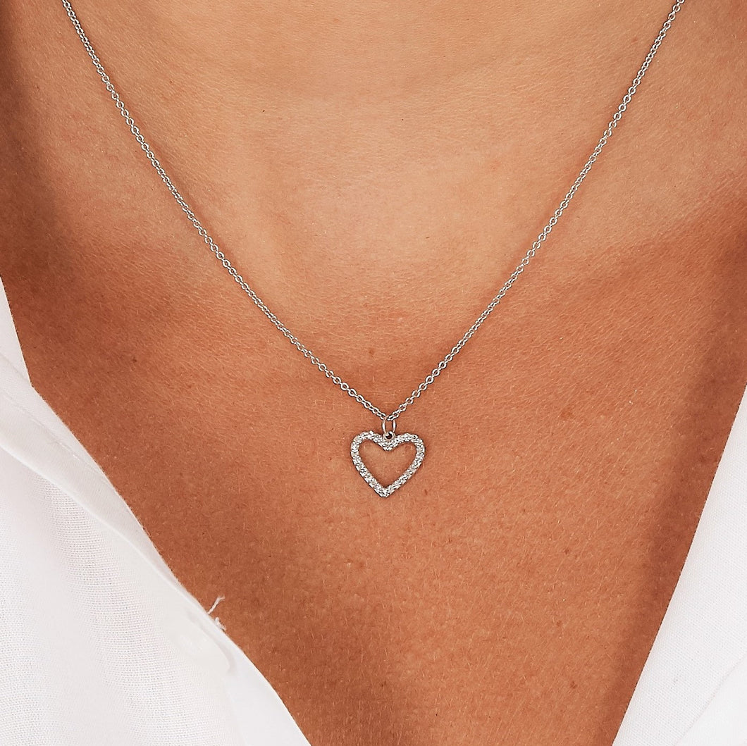 14k Solid Gold Natural Diamond Open Diamond Heart Pendant Necklace W/ Chain | Valentine's Day, Bridesmaid, Sweet 16, Birthday Gift