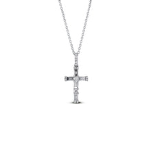 Load image into Gallery viewer, 14k or 18k Gold and Genuine Diamond Baguette and Round Stone Cross Pendant and Chain with High Quality Diamonds
