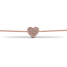 Load image into Gallery viewer, 14k Gold and Genuine Diamond Pave Heart Dainty Delicate Minimalist Chain Love Bracelet for Women or Girls in White Yellow or Rose Gold
