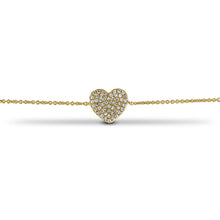 Load image into Gallery viewer, 14k Gold and Genuine Diamond Pave Heart Dainty Delicate Minimalist Chain Love Bracelet for Women or Girls in White Yellow or Rose Gold
