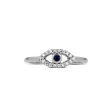 Load image into Gallery viewer, 14k Gold and Genuine Sapphire and Diamond Evil Eye Ring w/ High Quality Stones in White, Yellow or Rose Gold for Women
