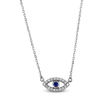 14k Gold and Genuine Sapphire and Diamond Evil Eye Dainty Delicate Bezel Set Evil Eye Mal De Ojo Pendant Necklace w/ Adjustable Length Chain