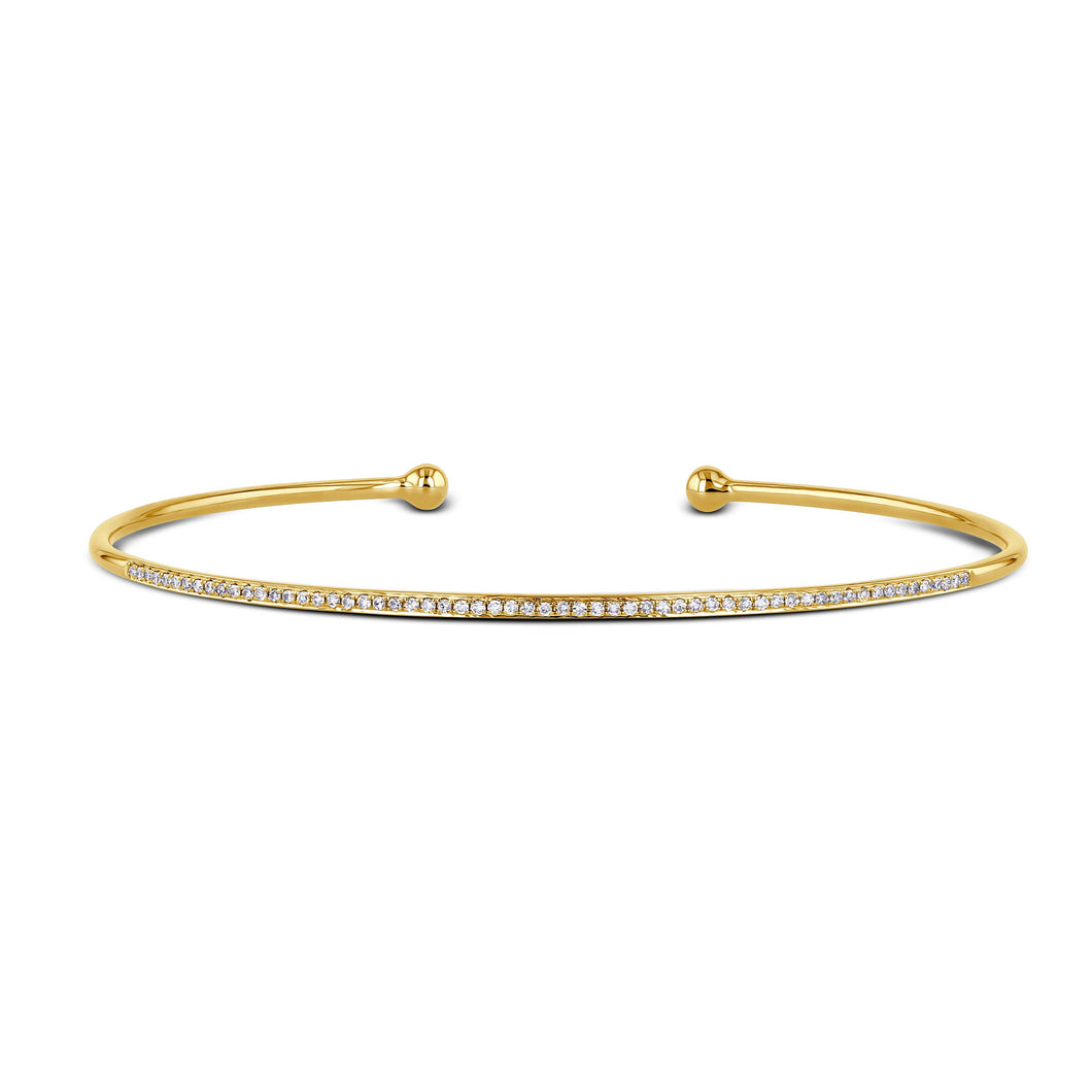 14k Solid Gold Genuine Natural Diamond Flexible Thin Dainty Bangle Cuff Bracelet