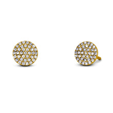 Load image into Gallery viewer, Pair of 14k Gold + Genuine Diamond Micro-Pave 7mm Round Disc Cluster Earrings w/ High Quality Diamonds in White, Yellow or Rose Gold
