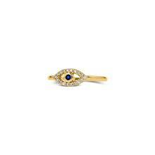 Load image into Gallery viewer, 14k Gold and Genuine Sapphire and Diamond Evil Eye Ring w/ High Quality Stones in White, Yellow or Rose Gold for Women
