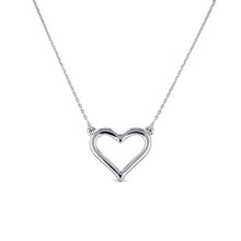 Load image into Gallery viewer, 14k Solid Gold Plain Open Heart Necklace Pendant with Adjustable Length Chain in White Yellow or Rose Gold for Women or Girls
