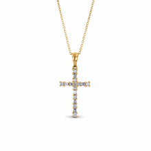 Load image into Gallery viewer, 14k Gold and Genuine Diamond Baguette and Round Cross Pendant and Chain for Women in White Yellow or Rose Gold
