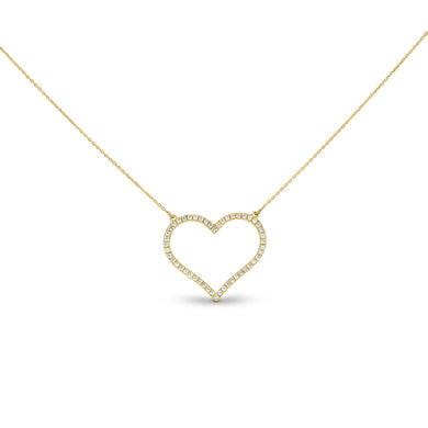 14k Gold + Genuine High Quality Diamond Classic Open Heart Necklace for Girls or Women White Yellow or Rose Gold w/ Adjustable Chain