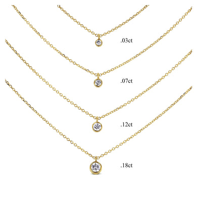 14k Gold High Quality Genuine Diamond Bezel Set Solitaire Drop Necklace | 14k Gold Real Diamond Solitaire Necklace | White Yellow Rose Gold