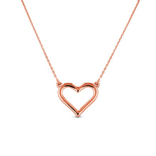 Load image into Gallery viewer, 14k Solid Gold Plain Open Heart Necklace Pendant with Adjustable Length Chain in White Yellow or Rose Gold for Women or Girls
