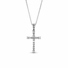 Load image into Gallery viewer, 14k Gold and Genuine Diamond Baguette and Round Cross Pendant and Chain for Women in White Yellow or Rose Gold
