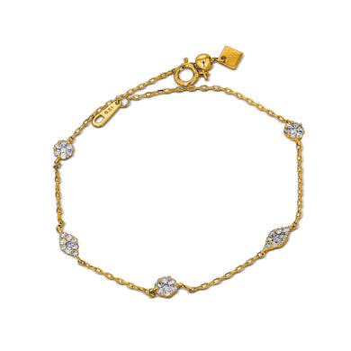 18k Gold Genuine Diamond Chain Diamond Cluster Station Layering Stacking Bracelet w/ Adjustable Length Drawstring White Yellow Rose Gold