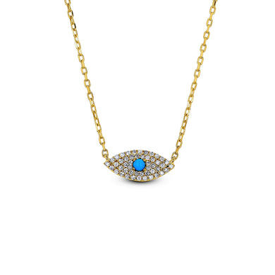 18k Gold Genuine Diamond + Turquoise Pave Evil Eye Dainty Delicate Layering Evil Eye Mal De Ojo Pendant Necklace w/ Adjustable Length Chain