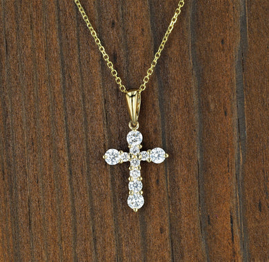 14k or 18k Gold and Genuine Diamond Cross Pendant + Chain with Large High Quality Diamonds for Women 1/2