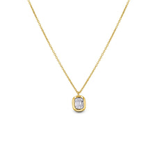 Load image into Gallery viewer, 14k Gold Genuine Diamond Bezel Set Baguette Emerald Cut Look Solitaire Pendant Necklace Adjustable Length Chain Women White Yellow Rose
