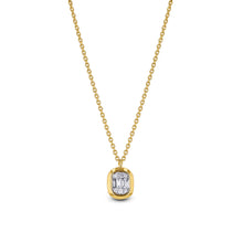 Load image into Gallery viewer, 14k Gold Genuine Diamond Bezel Set Baguette Emerald Cut Look Solitaire Pendant Necklace Adjustable Length Chain Women White Yellow Rose
