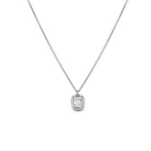 Load image into Gallery viewer, 14k Gold Genuine Diamond Bezel Set Baguette Emerald Cut Look Solitaire Pendant Necklace Adjustable Length Chain Women White Yellow Rose
