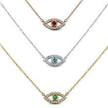 Load image into Gallery viewer, 14k Gold and Genuine Sapphire and Diamond Evil Eye Dainty Delicate Bezel Set Evil Eye Mal De Ojo Pendant Necklace w/ Adjustable Length Chain
