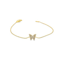 Load image into Gallery viewer, 18K Solid Gold Natural Diamond Butterfly Chain Adjustable Bracelet | Minimalist Dainty Stacking Diamond Bracelet White Yellow Rose Gold
