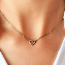 Load image into Gallery viewer, 14k Solid Gold Natural Diamond Classic Open Heart Necklace with Adjustable Chain
