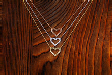 Load image into Gallery viewer, 14k Solid Gold Plain Open Heart Necklace Pendant with Adjustable Length Chain in White Yellow or Rose Gold for Women or Girls
