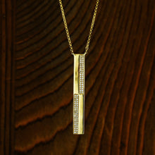 Load image into Gallery viewer, 14k Gold and Genuine Pave Diamond North-South Checkerboard Bar Necklace w/ High Quality Diamonds for Women
