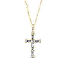 Load image into Gallery viewer, 14k or 18k Gold and Genuine Diamond Baguette and Round Stone Cross Pendant and Chain with High Quality Diamonds
